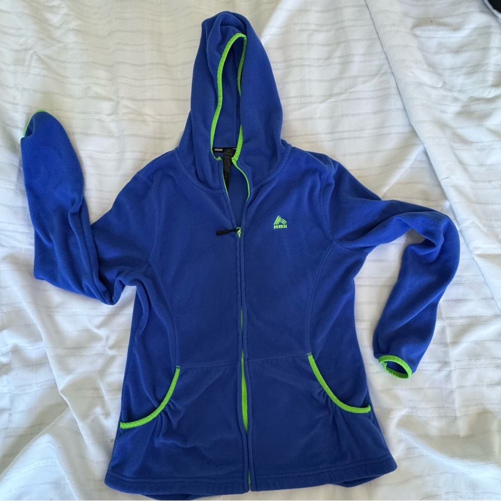 RBX Blue Full Zip Hoodie L Activewear Athletic Jacket Pockets Workout Athleisure - Picture 7 of 10